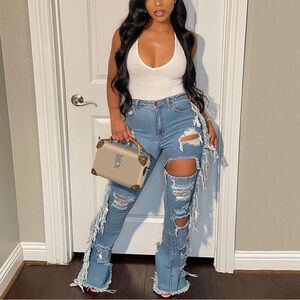Distressed Flare Leg Jeans
